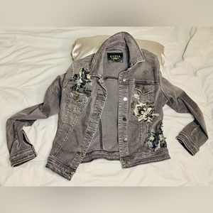 New Gizia bead embroidery detailed black jean jacket